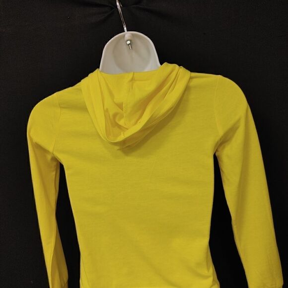 GIRLS BRIGHT YELLOW HOODED LONG SLEEVE T SHIRT - Picture 2 of 4